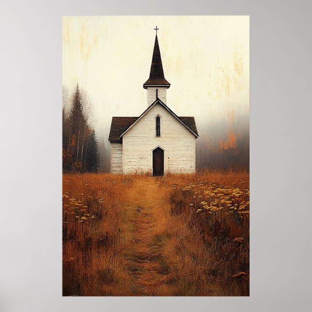 Poster Rustic Abandoned Church Painting (Frente)