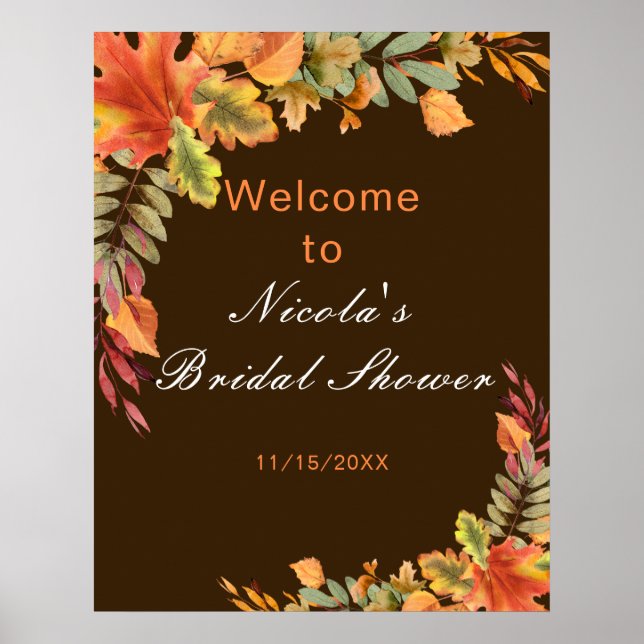 Poster Rustic Autumn Fall Leaves Bridal Shower Welcome (Frente)