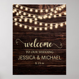 Poster Rustic Barn Wood Country String Lights Wedding