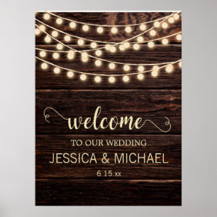Poster Rustic Barn Wood Country String Lights Wedding