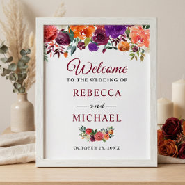 Poster Rustic Bloom Burgundy Flowers Sinal de Boas-vindas