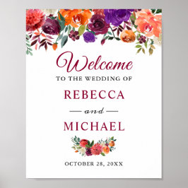 Poster Rustic Bloom Burgundy Flowers Sinal de Boas-vindas