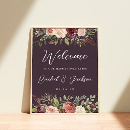 Poster Rustic Bloom Watercolor Floral Weding Bem-Vindo