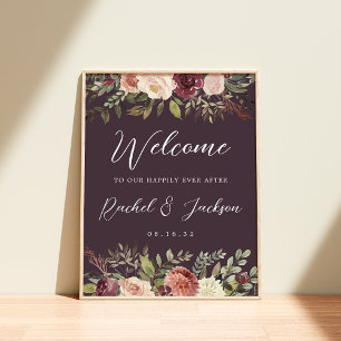 Poster Rustic Bloom Watercolor Floral Weding Bem-Vindo