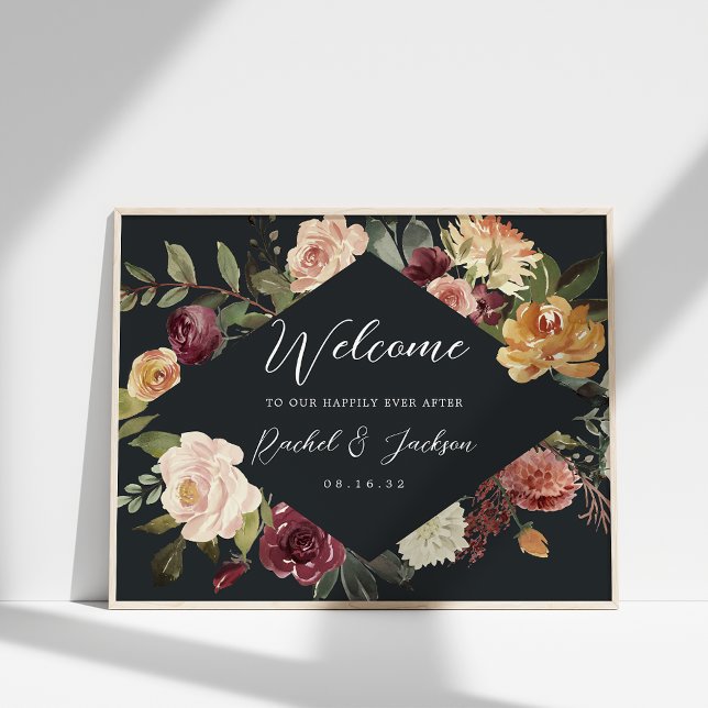 Poster Rustic Bloom Watercolor Floral Weding Bem-Vindo (Criador carregado)