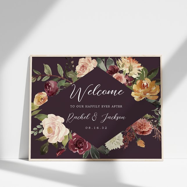 Poster Rustic Bloom Watercolor Floral Weding Bem-Vindo (Criador carregado)