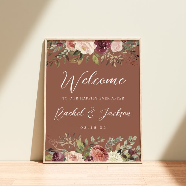 Poster Rustic Bloom Watercolor Floral Weding Bem-Vindo (Criador carregado)