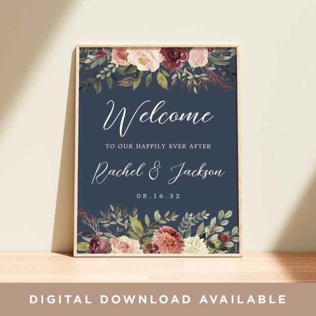 Poster Rustic Bloom Watercolor Floral Weding Bem-Vindo (Criador carregado)