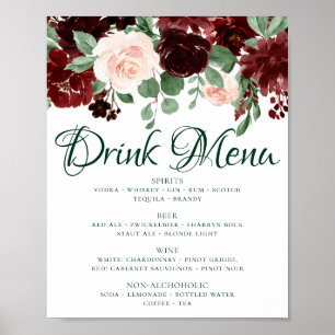 Poster Rustic Blooms   Menu de Bebidas Terracota Marsala 