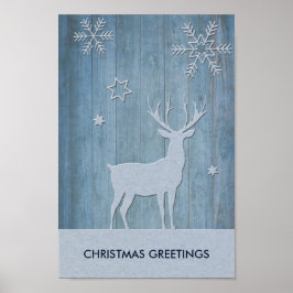 Poster Rustic Blue Wood Reindet — Natal