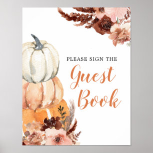 Poster Rustic Boho Pumpkin - Chá de fraldas de Guest Book