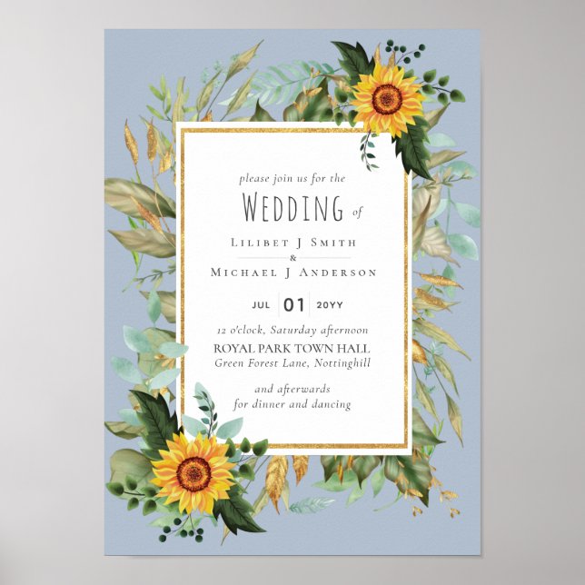 Poster Rustic BOHO Sunflower Casamento Verde (Frente)