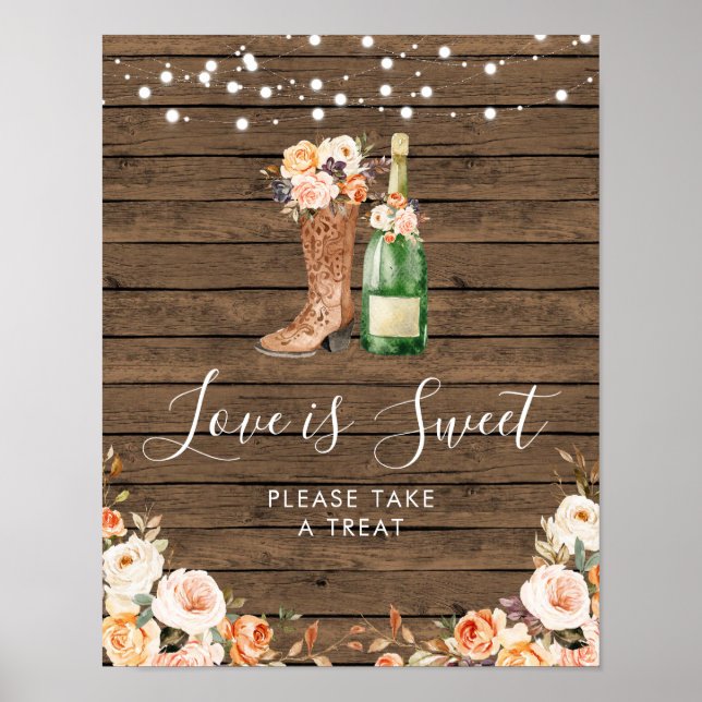 Poster Rustic Boots & Bubble Chá de panela Love é Sweet (Frente)