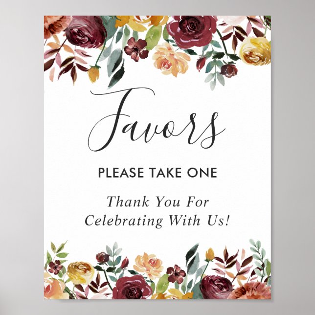 Poster Rustic Burgundy Bloom Floral Wedding Sign (Frente)