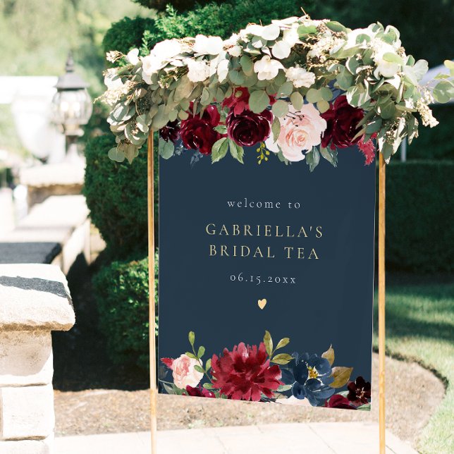 Poster Rustic Burgundy e Marinho Floral Bridal Tea Bem-vi (Criador carregado)