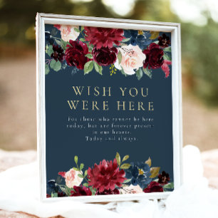 Poster Rustic Burgundy Marinho Blue Floral In Loving Memo