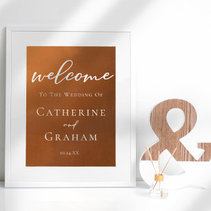 Poster Rustic Burnt Orange Bem-Vindo Ao Nosso Casamento D