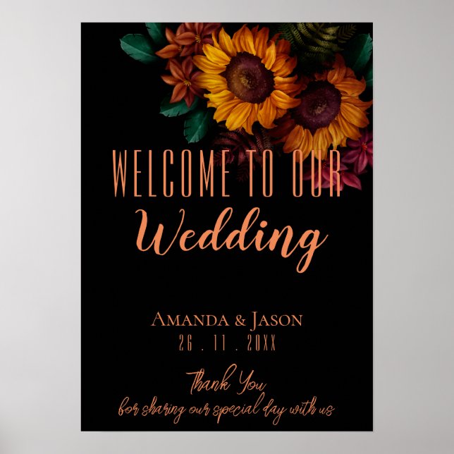 Poster Rustic Burnt Orange Floral Weding Welcome (Frente)