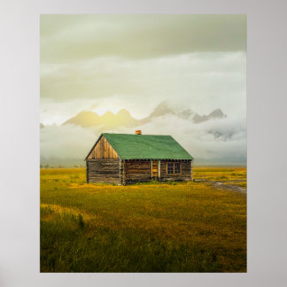 Poster Rustic Cabin at Sunrise – Grand Teton National Par
