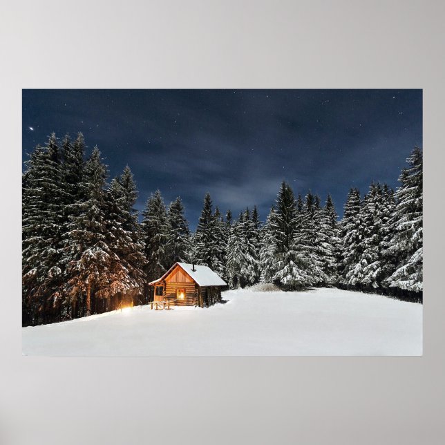 Poster Rustic Cabin Snow Winter (Frente)