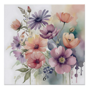 Pôster Rustic Charm Watercolor Wildflower Art