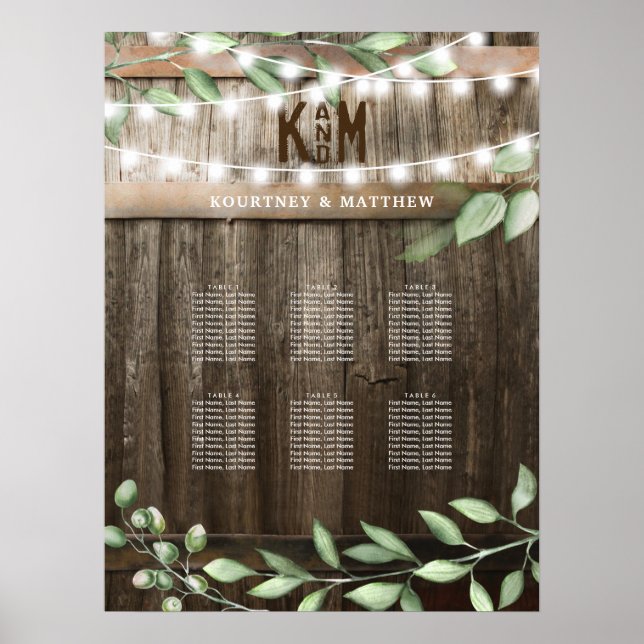 Poster Rustic Country Greenery Wedding Seating Chart (Frente)