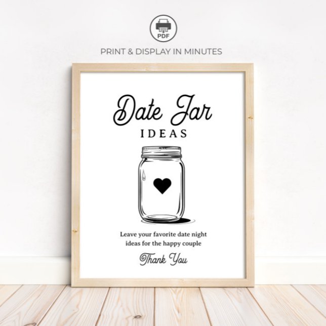 Poster Rustic Date Jar Ideas Sign for Bridal Shower (Criador carregado)