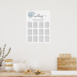 Poster rustic dusty blue watercolor flowers & leaves