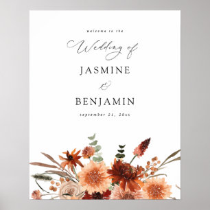 Poster Rustic Earth & Champagne Florals Boas-vindas