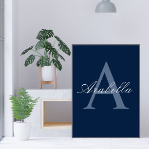 Poster Rustic Elegant Blue Personalised Monographic Name