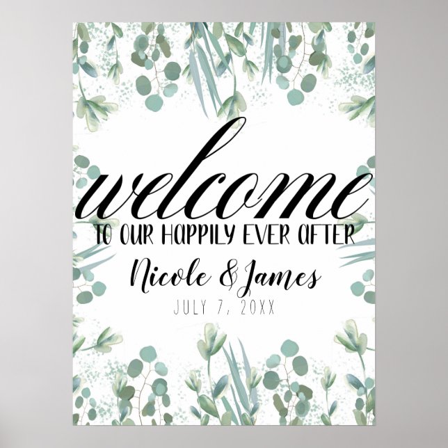 Poster Rustic Eucalyptus Greenery deixa o casamento bem-v (Frente)