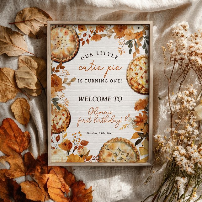 Poster Rustic Fall Neutral Cutie Pie First Birthday (Rustic Fall Neutral Cutie Pie First Birthday Poster)