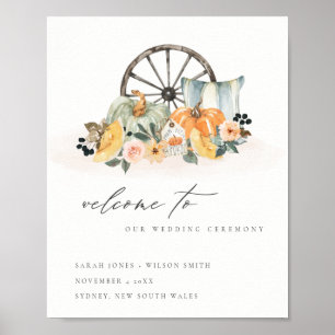 Poster Rustic Fall Pumpkin Leafy Floral Weding Bem-vindo