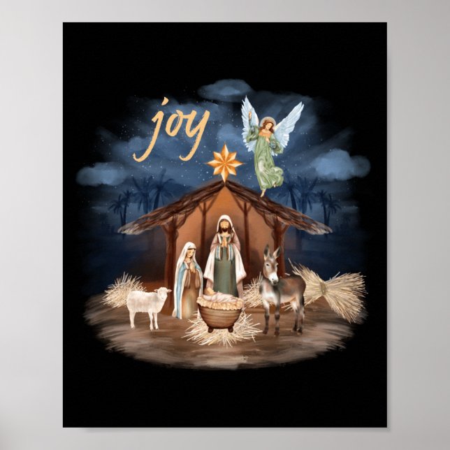 Poster Rustic Farmhouse Christmas Joy Nativity  (Frente)