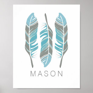 Poster Rustic Feathers Stay Wild Personalized Wall Art