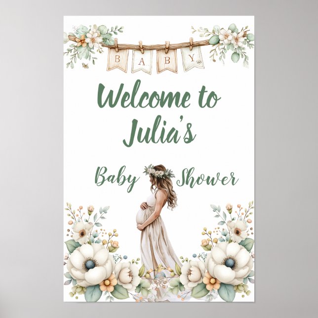 Poster Rustic Floral Baby Shower  (Frente)