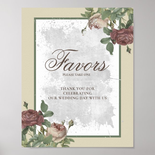 Poster Rustic Floral Burgundy Marsala Dusty Rosa Favores (Frente)