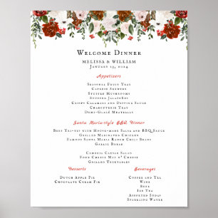 Poster Rustic Floral Menu de Casamento Botânico Boho