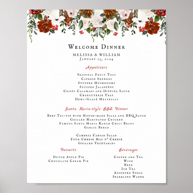 Poster Rustic Floral | Menu de Casamento Botânico Boho (Frente)
