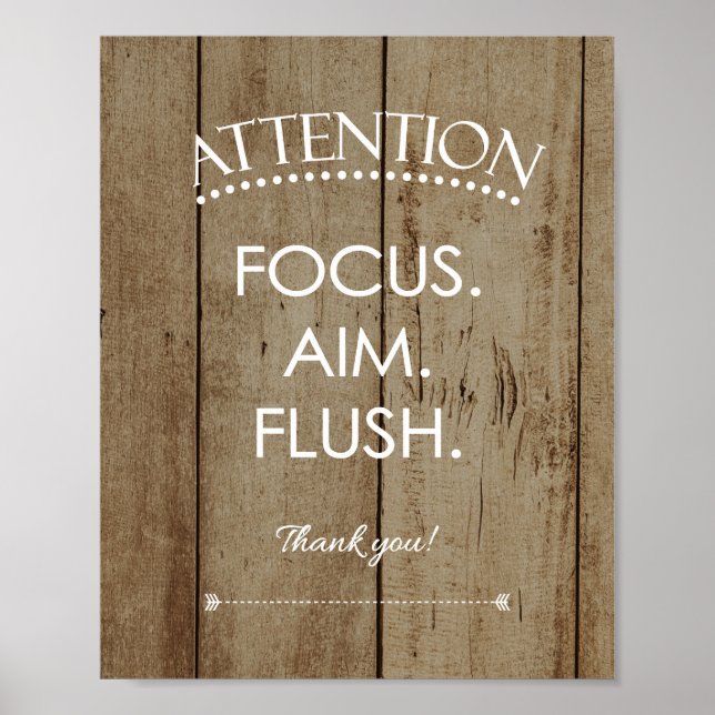 Poster Rustic Focus Aim Flush Funny Bathroom Sinal (Frente)