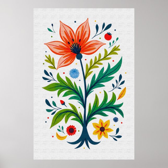 Poster Rustic Folk Art Floral Tree Canvas Print Style (Frente)