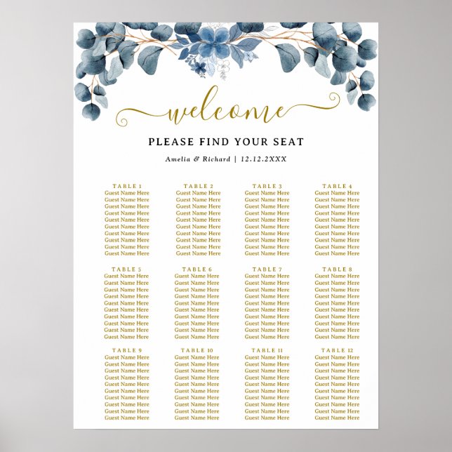 Poster Rustic Greenery Wedding Table Plan (Frente)