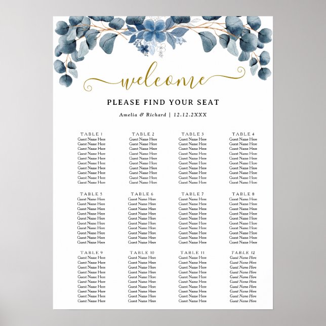 Poster Rustic Greenery Wedding Table Plan (Frente)