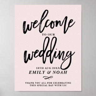 Poster Rustic Hand Lettering Pink Bem-vindo ao Nosso Casa
