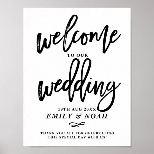 Pôster Rustic Hand Lettering Welcome to Our Weding (Frente)