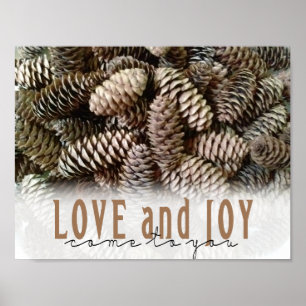 Pôster Rustic Holiday Love and Joy Pine Cone