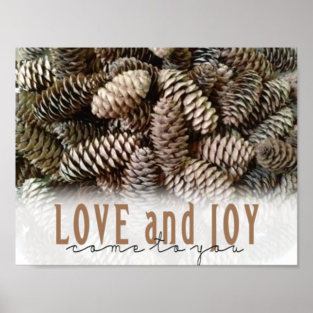 Pôster Rustic Holiday Love and Joy Pine Cone (Frente)