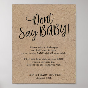 Poster Rustic Kraft Script Don't say Baby Game
