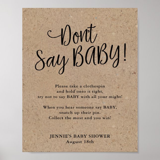 Poster Rustic Kraft Script Don't say Baby Game (Frente)