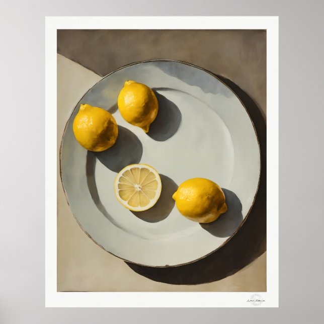 Poster Rustic Lemon Still Life Oil Painting Art Print (Frente)